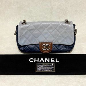 Chanel Blue Two Tone Diamond Quilted Shoulder Bag
